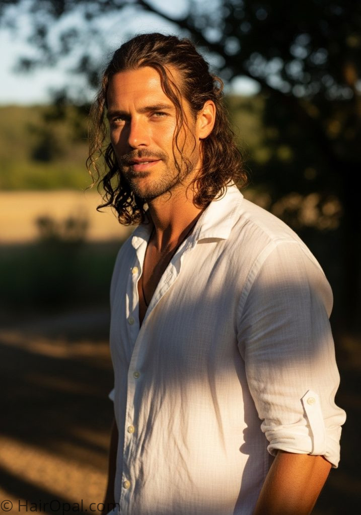 Man with long hair pulled back mens hair styles long