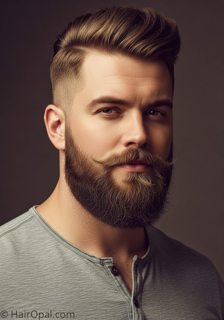 Man with short hair beard round face mens short hairstyles with beard round face