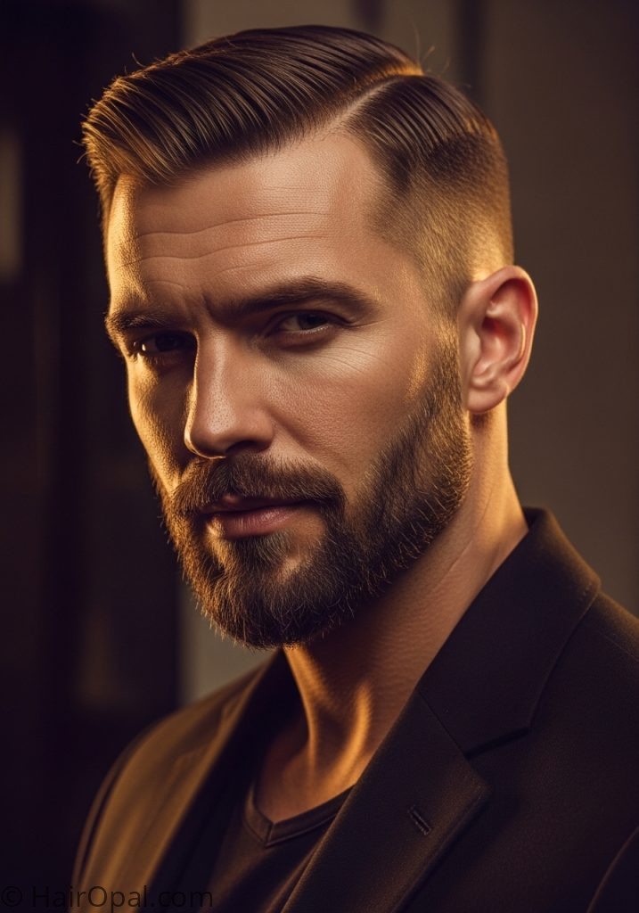 Man with short straight hair full beard mens short hairstyles with beard straight hair