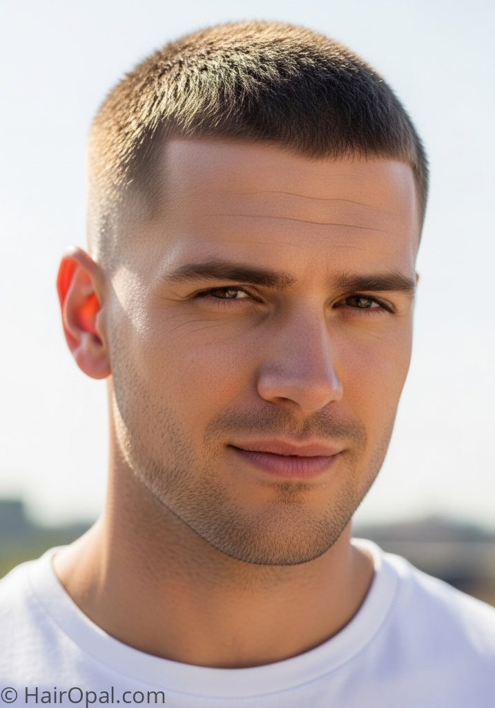 Man with buzz cut mens short hairstyles no fade straight