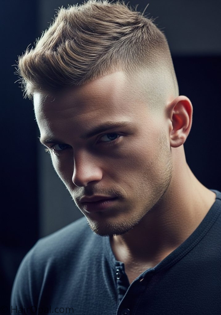 Man with short faux hawk fade mens short hairstyles fade messy