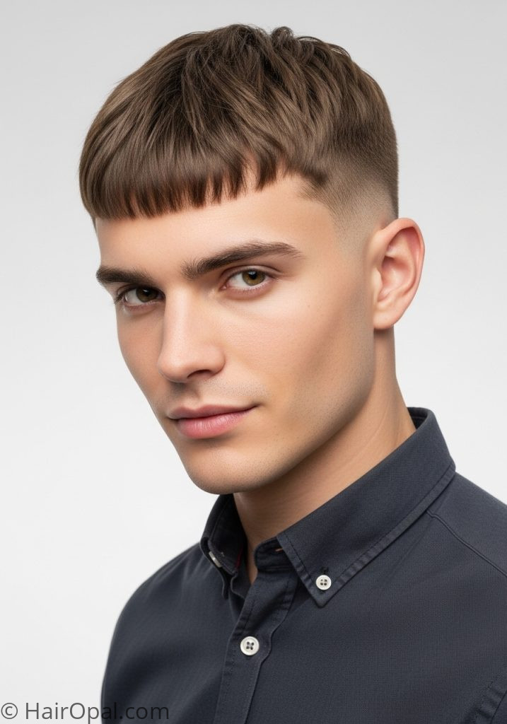 Man with French crop no fade mens short hairstyles no fade straight asian