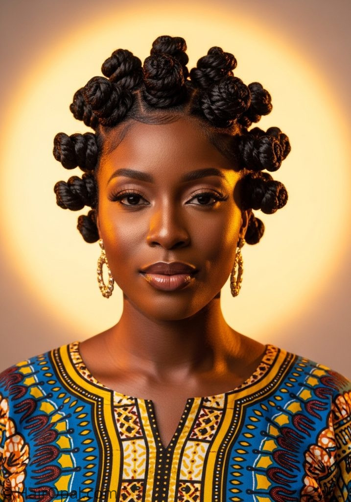 Black woman with Bantu knots natural hairstyles for black women 4c easy