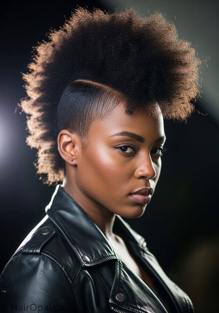 Black woman with frohawk natural hairstyles for black women curly updo