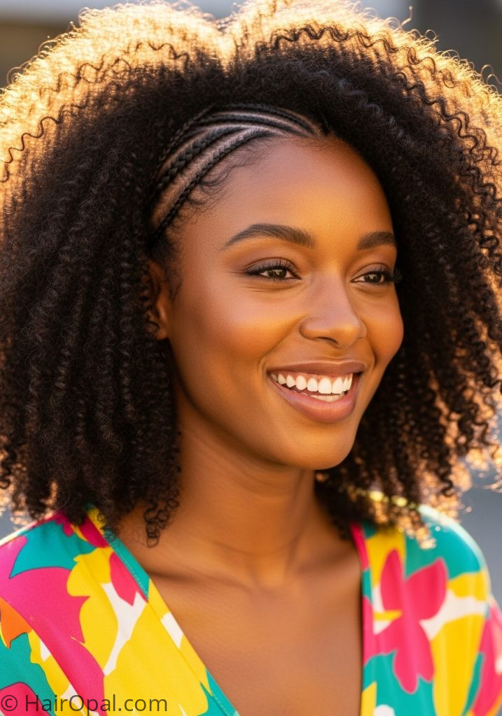 Black woman with headband braid natural hairstyles for black women curly easy 2026