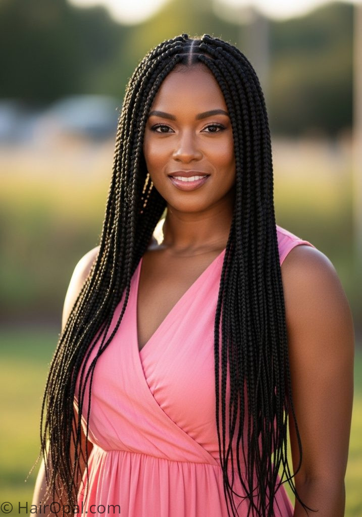 Black woman with long box braids natural hairstyles for black women long