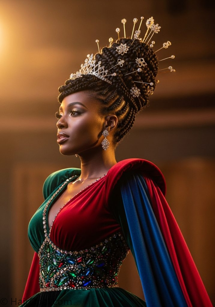 Black woman with braided updo pageant hairstyles black women updo braids