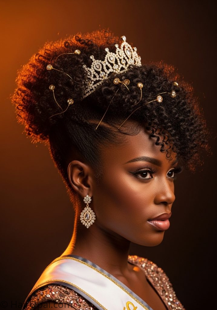 Black woman with natural hair pageant updo pageant hairstyles for black women updo