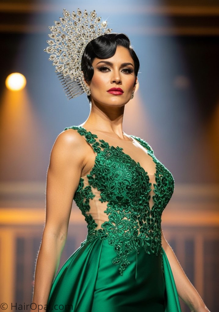 Woman with short glamour waves pageant hairstyles short hair for short hair