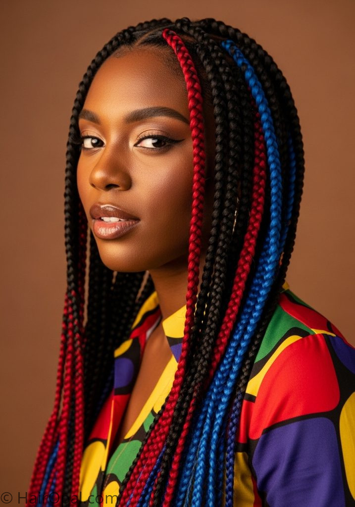 Black woman with peekaboo color braids peekaboo hairstyles braids for black women