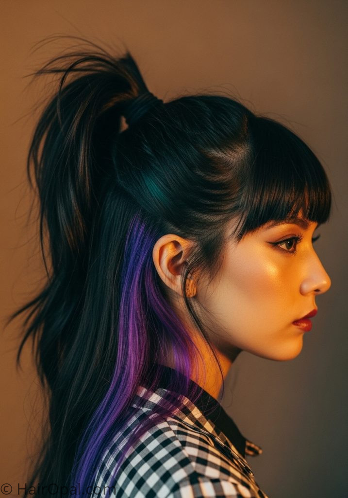 Woman with peekaboo half up color reveal peekaboo hairstyles updo ideas natural hair