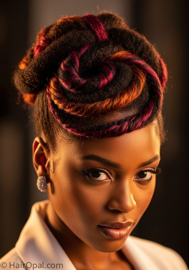 Black woman with natural hair updo peekaboo color peekaboo hairstyles updo natural hair for black women