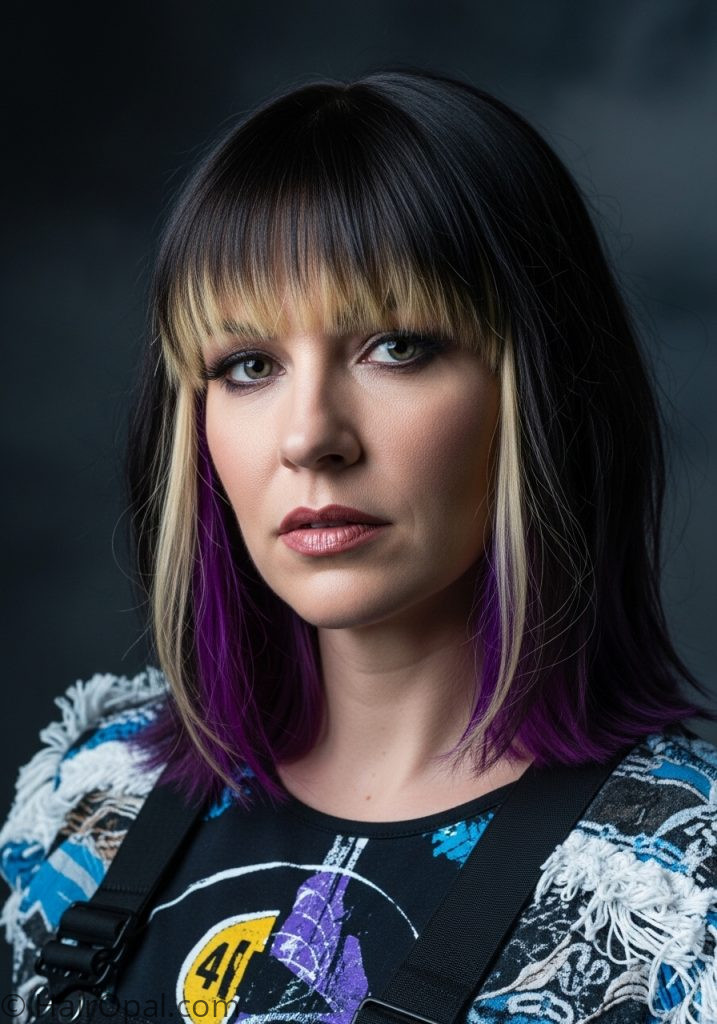 Woman with purple blonde dual peekaboo hairstyles purple blonde ideas