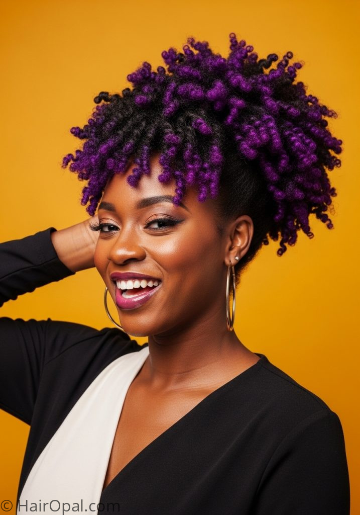 Black woman with purple peekaboo natural black hair peekaboo hairstyles purple natural hair for black women