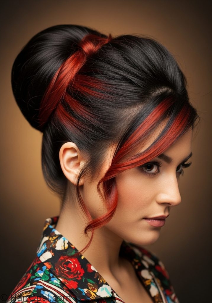 Woman with peekaboo updo color revealed peekaboo hairstyles updo ideas