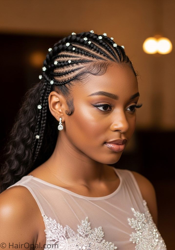  Black young woman with single decorated braid natural hair prom hairstyles for black women braids simple natural