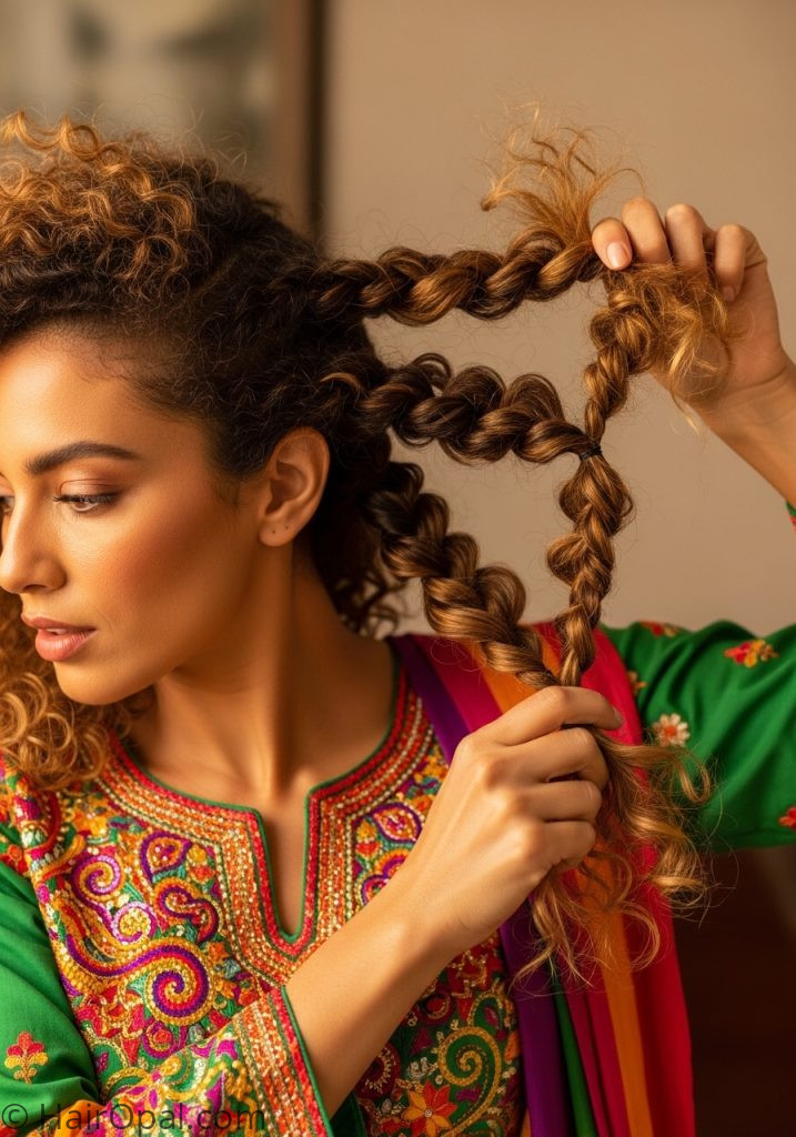  Woman with curly hair Rumi hairstyle dragon braid tutorial natural texture