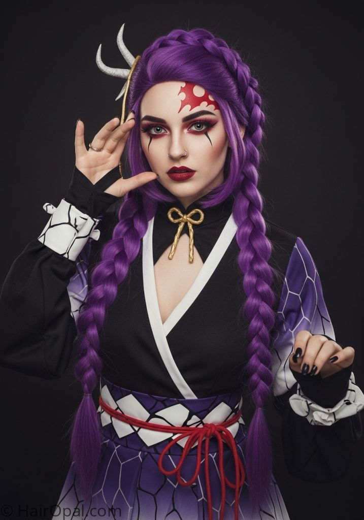  Woman with full Rumi hairstyle Halloween costume KPop Demon Hunters dragon braid tutorial