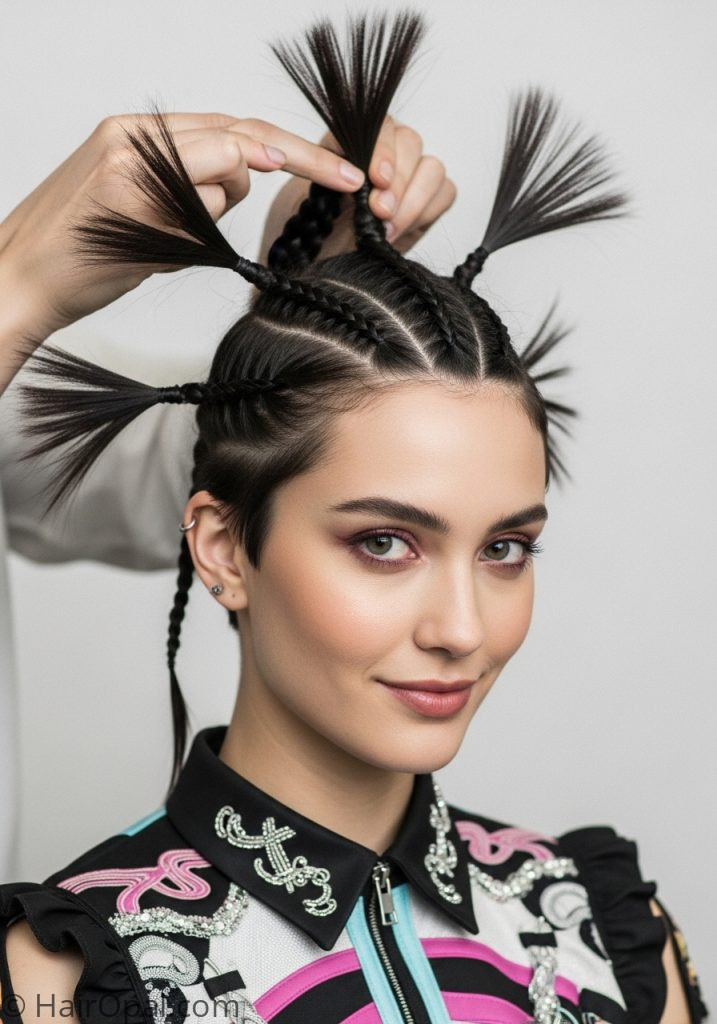 Woman with Rumi hairstyle short hair adapted dragon braid tutorial