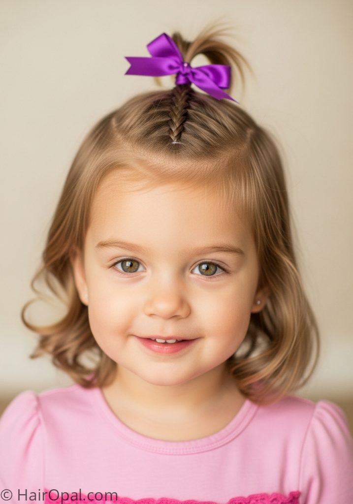 Toddler girl with tiny Rumi braid hairstyle kids tutorial easy