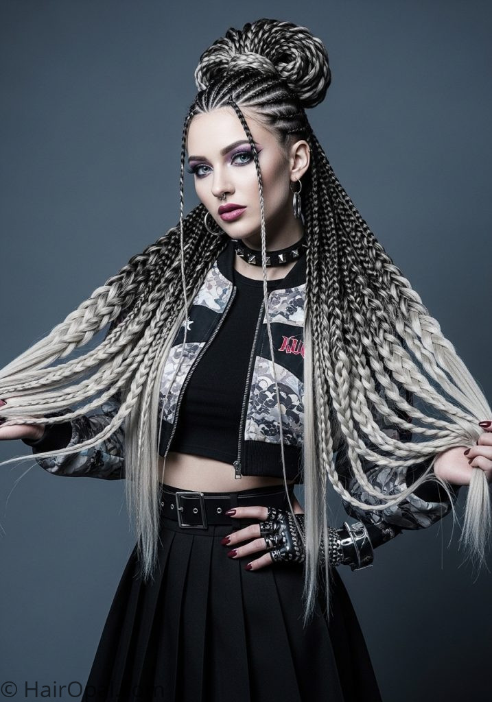 Woman with Rumi hairstyle with extensions dragon braid voluminous KPop