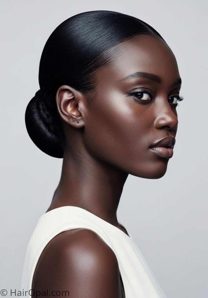 Black woman with slick back low bun edges slick back hairstyles black women short natural