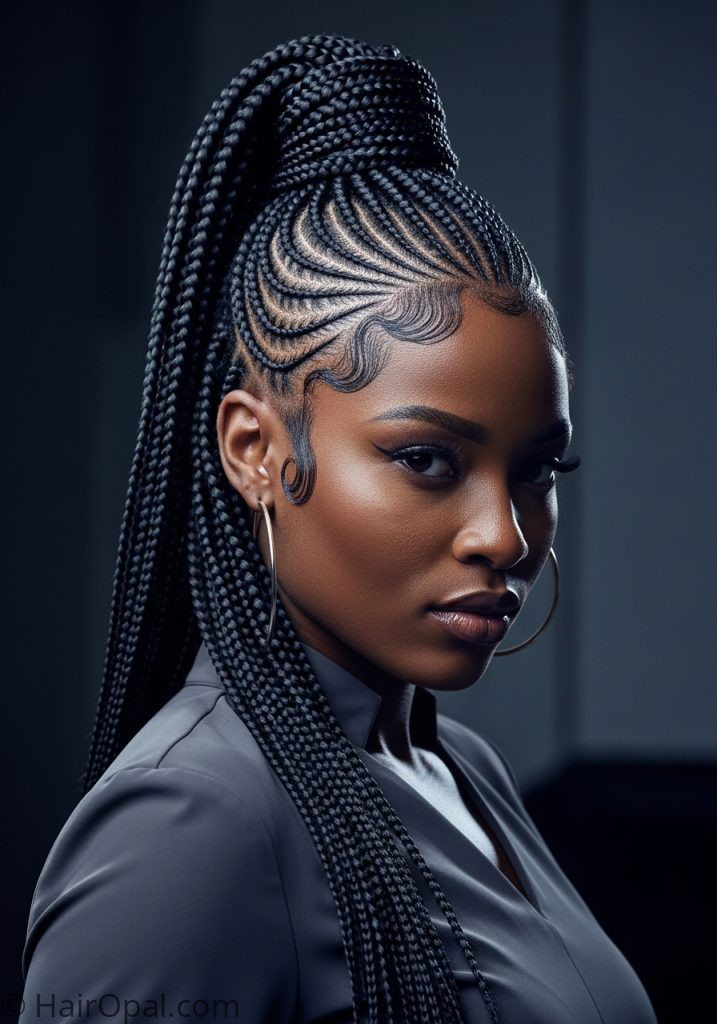 Black woman with slick back braid ponytail slick back hairstyles black women ponytail natural