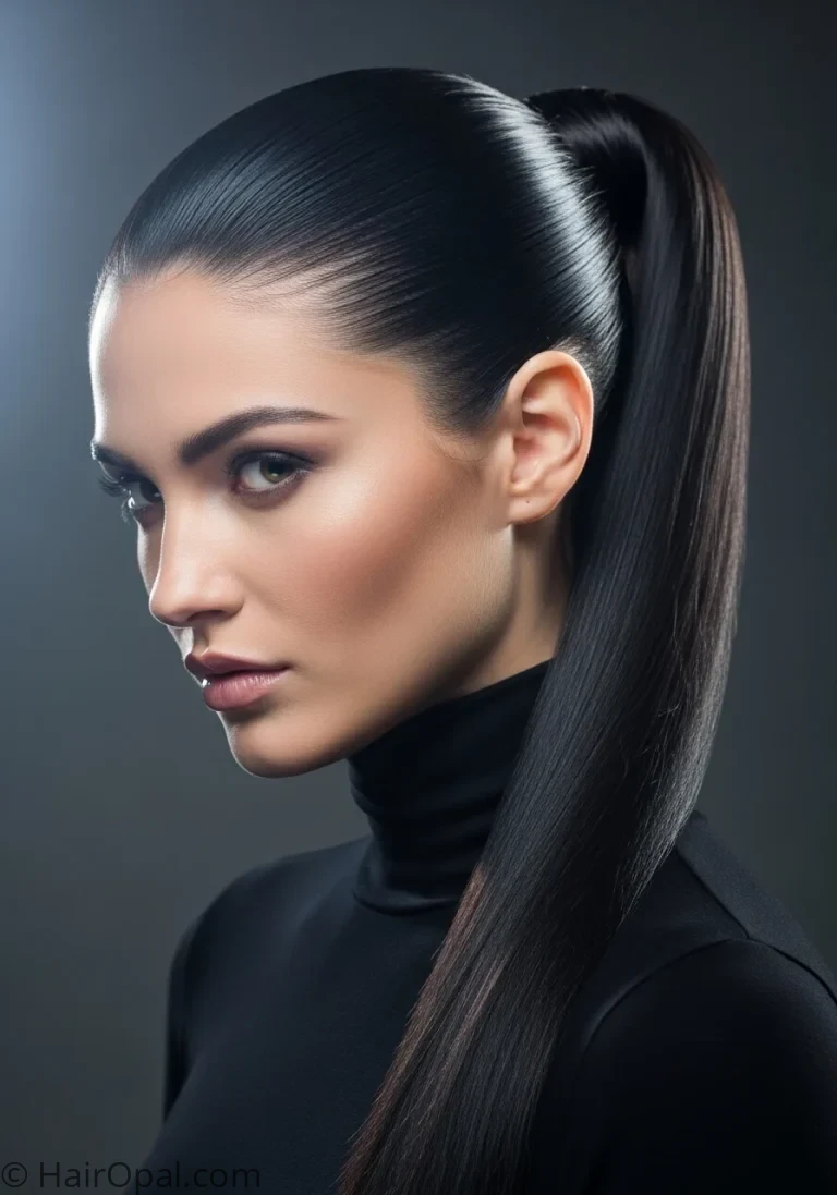 slick back hairstyles woman with sleek slicked back high ponytail gel smooth
