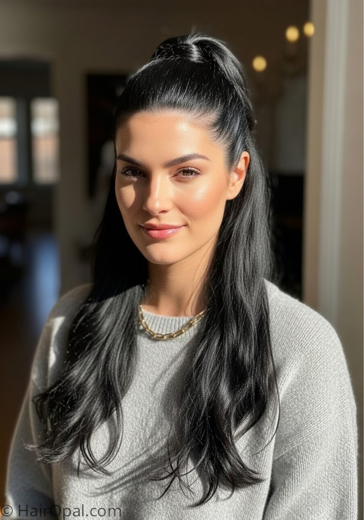 Woman with slick back half up half down slick back hairstyles half up half down easy