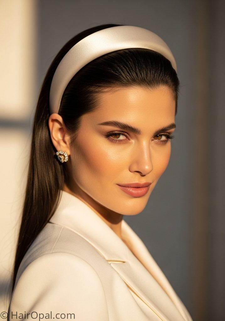 Woman with slick back headband slick back hairstyles easy half up half down