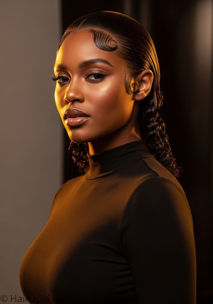 Black woman with slick back natural hair edges laid slick back hairstyles natural hair black women