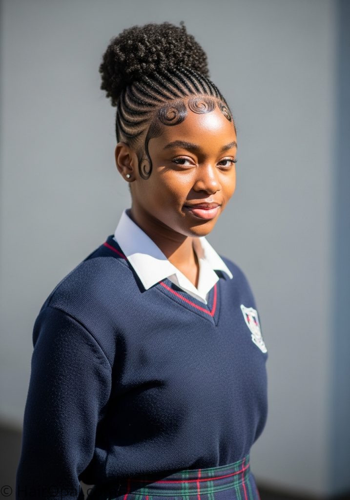 Black young woman with slick back natural bun slick back hairstyles for school natural hair black women