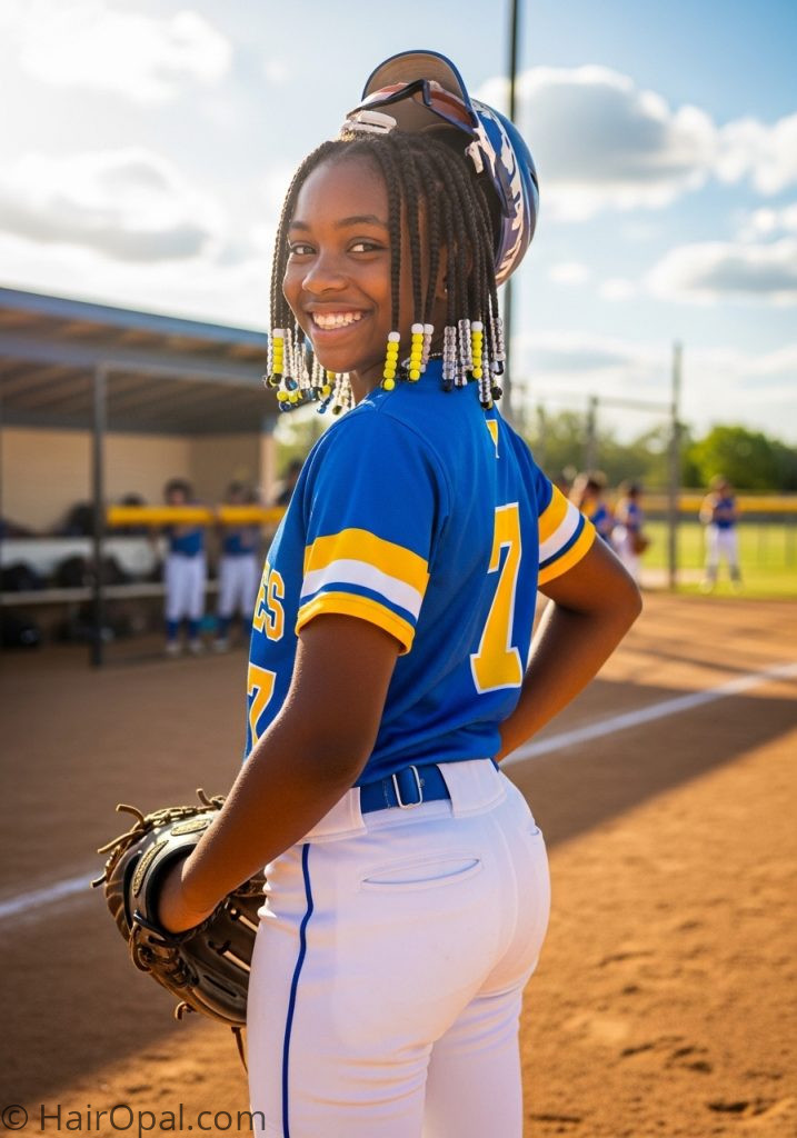 Boxer braids with beads softball hairstyle for game day Black girls