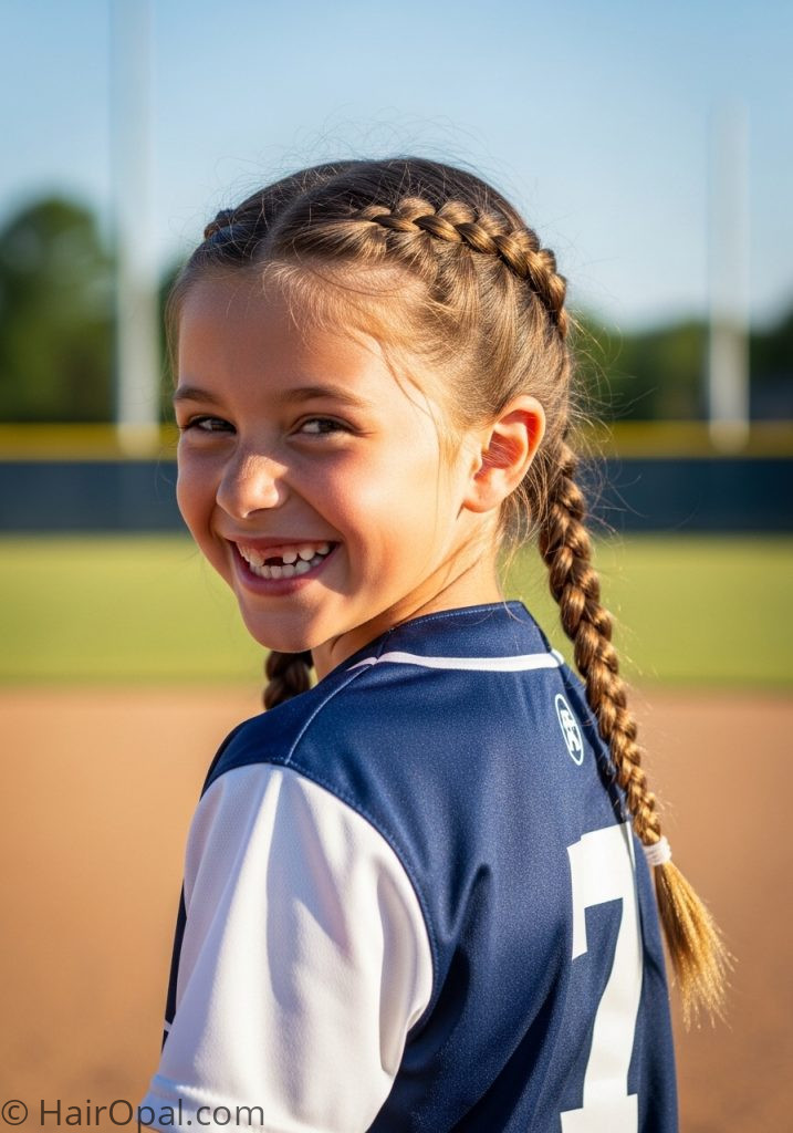 Easy braided pigtails softball hairstyle tutorial for beginners
