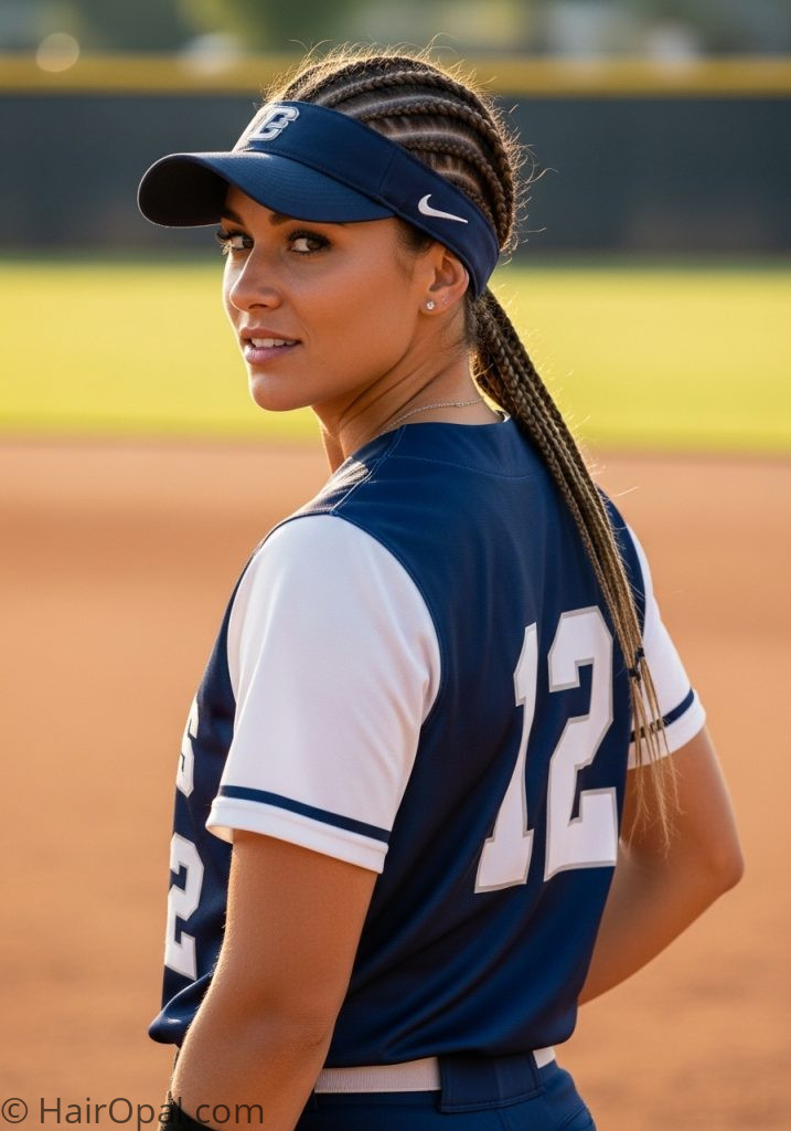  Cornrows softball hairstyle for Black girls and athletes