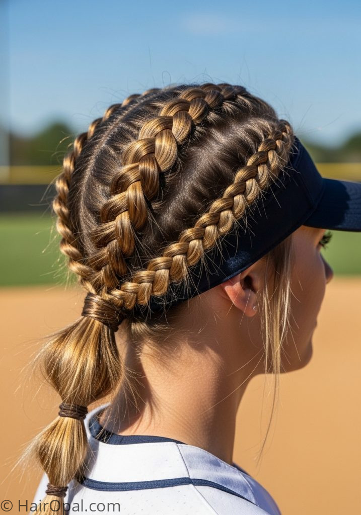  Dutch braid into ponytail softball hairstyle for game day