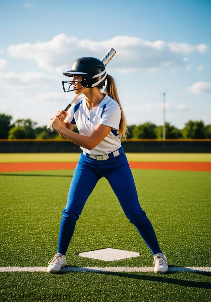 High ponytail softball hairstyle that fits under a helmet