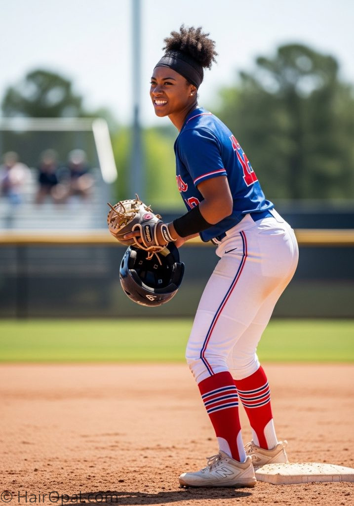  Natural puff ponytail softball hairstyle for curly hair