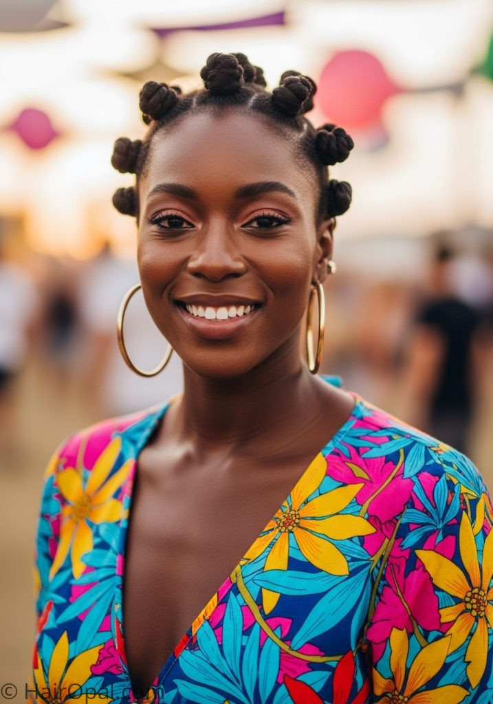 Black woman with Bantu knots summer summer hairstyles for black women easy twist natural 2026