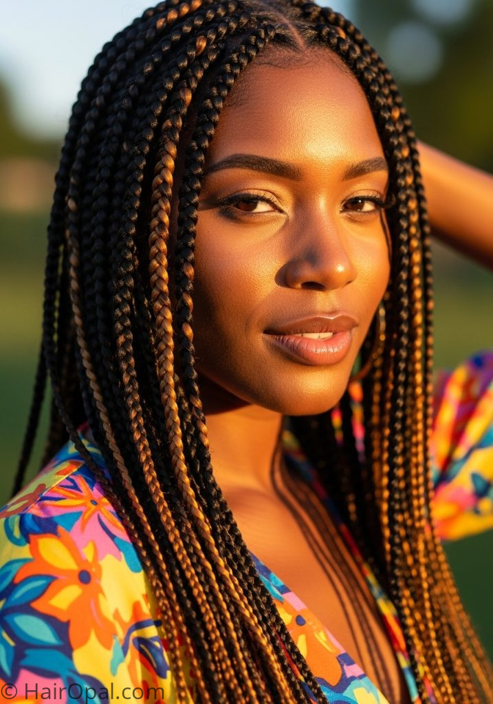 Black woman with color box braids summer summer hairstyles for black women braids color
