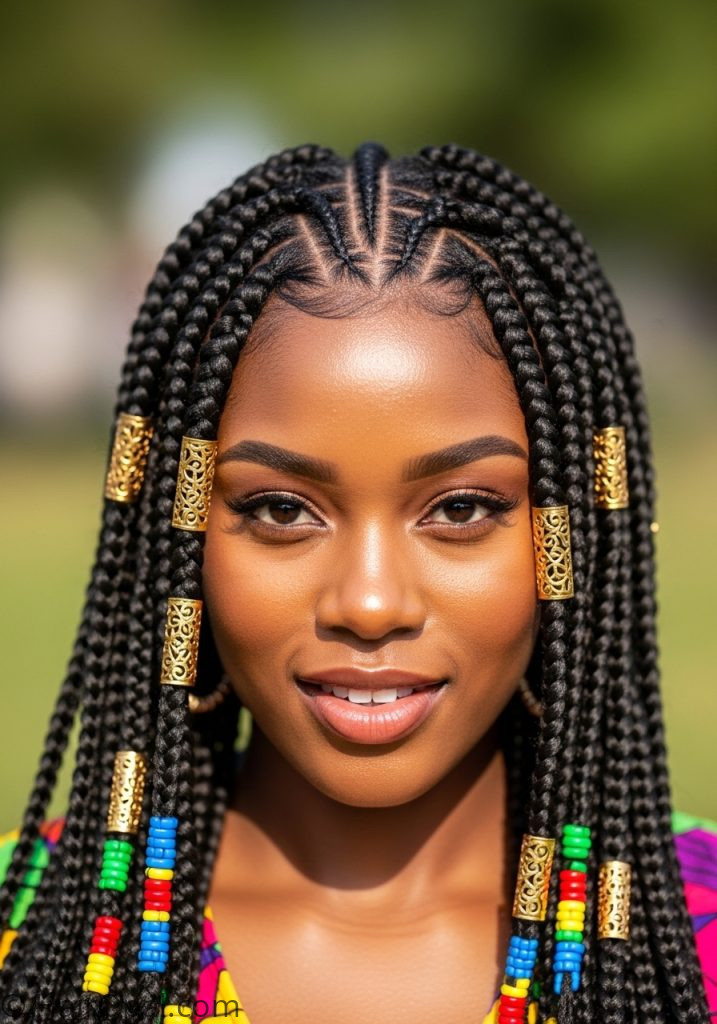 Black woman with Fulani braids summer summer hairstyles for black women braids easy 2025