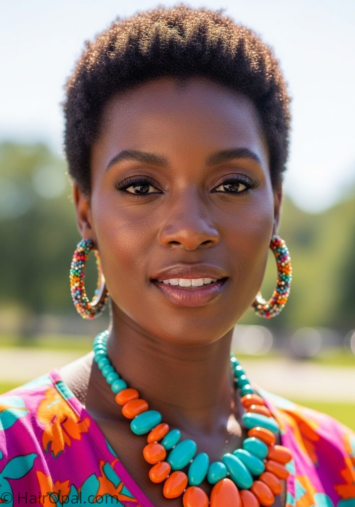 Black woman with short natural TWA summer summer hairstyles for black women short easy curls