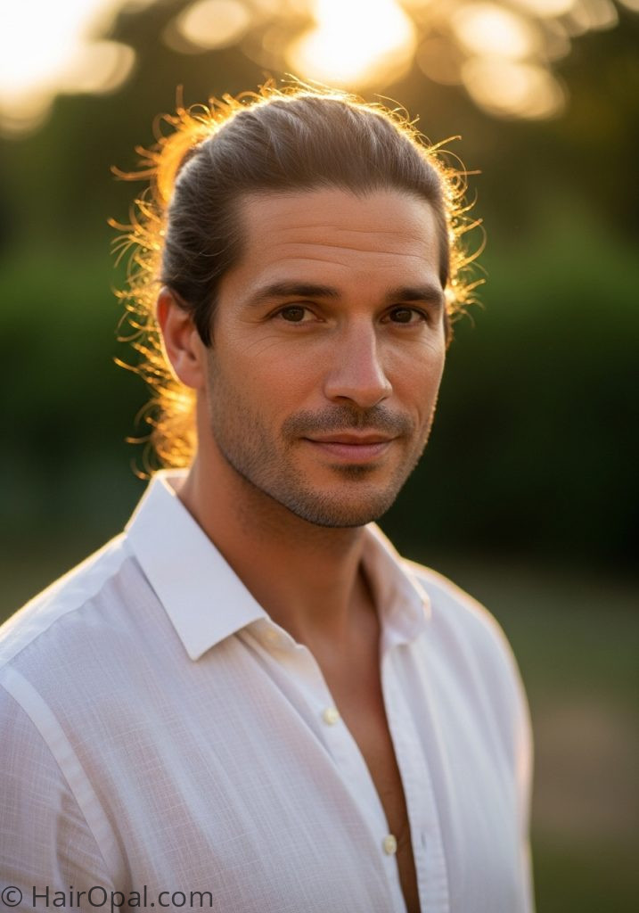 Man with man bun summer hairstyles men medium length