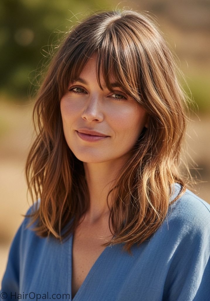 Woman with curtain bangs and waves summer hairstyles easy