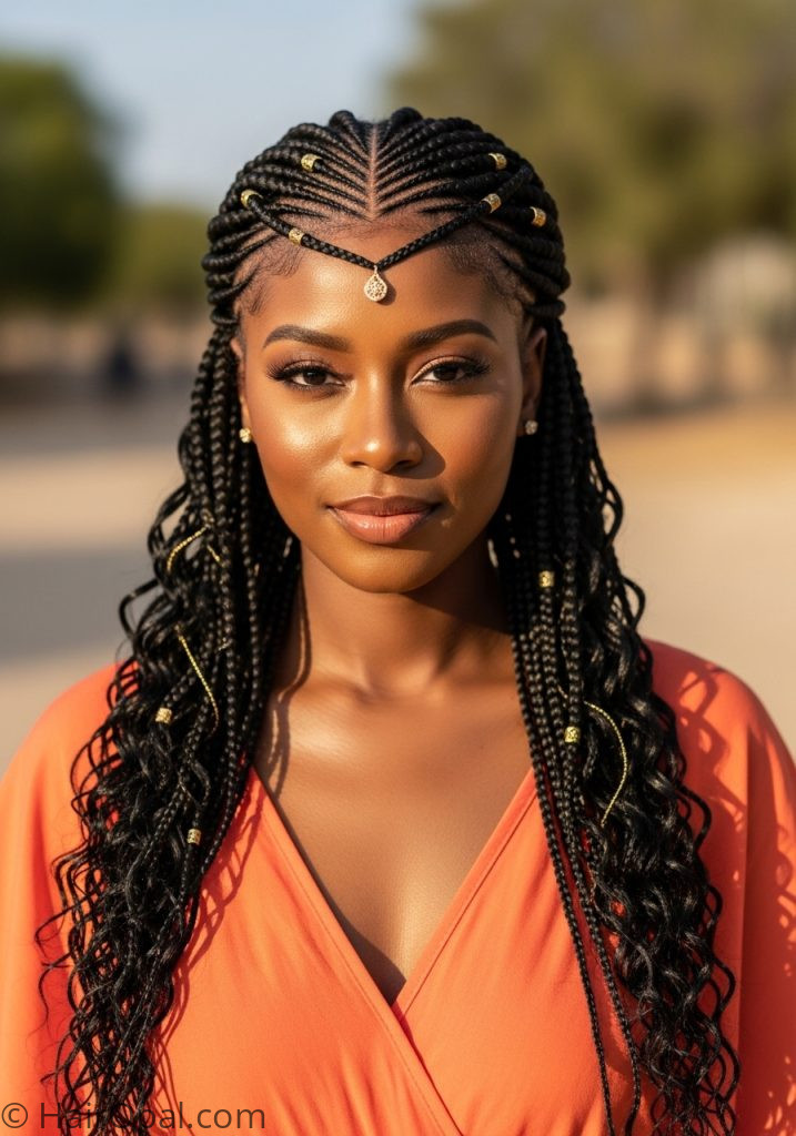 Black woman with Fulani braids summer hairstyles braids