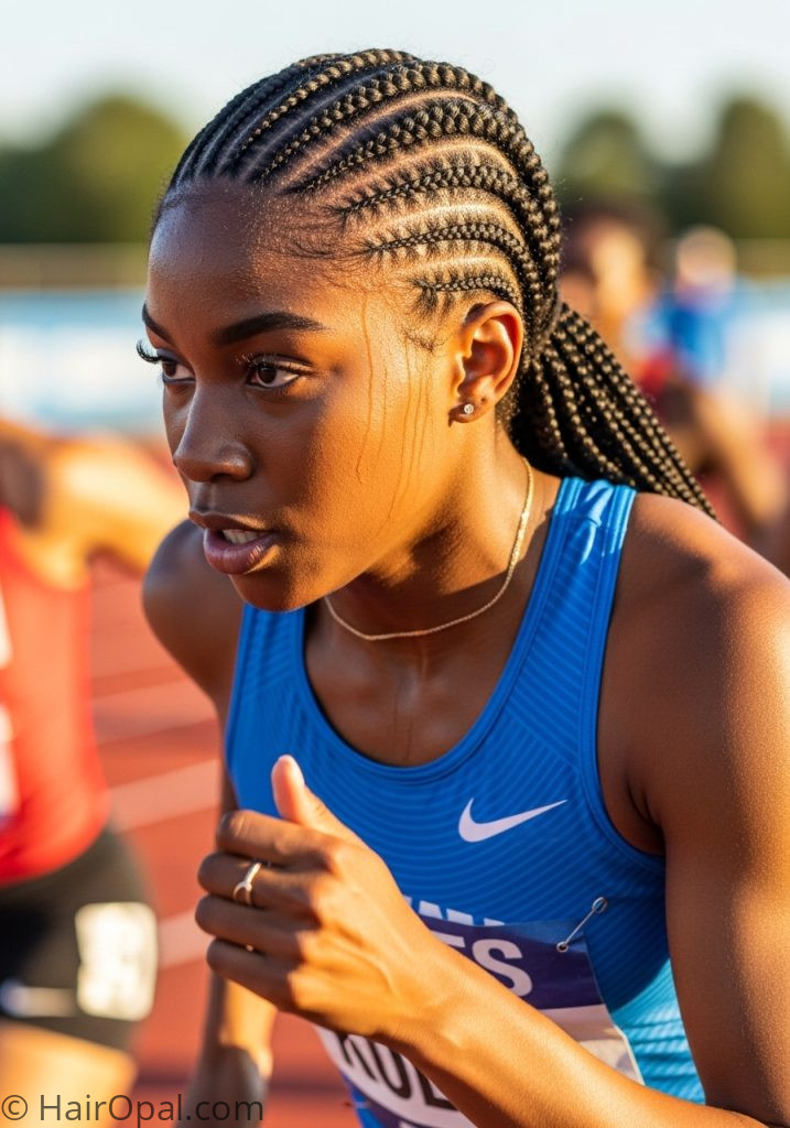 Black young woman with cornrows track meet hairstyles black braids natural hair