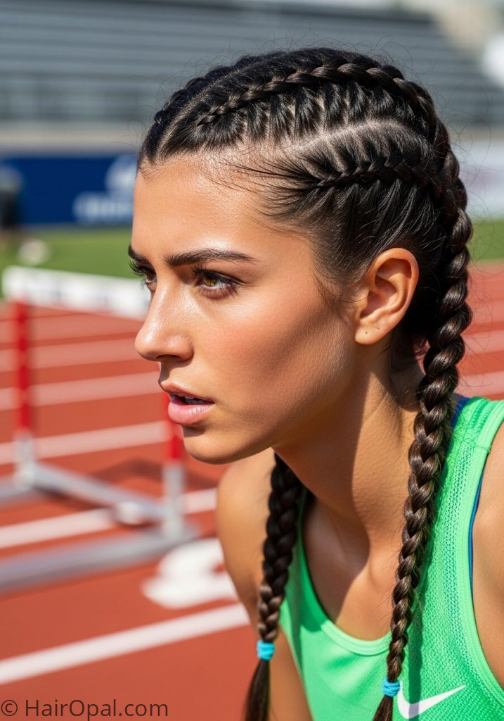 Young woman with French braids track meet hairstyles braids long hair easy