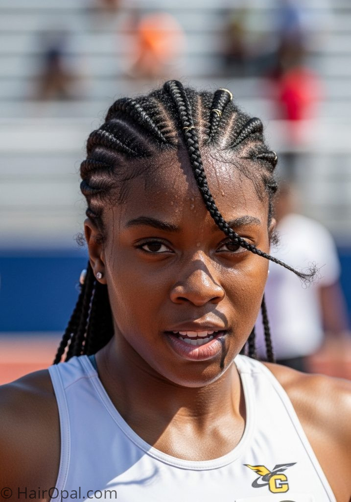 Black young woman with Fulani braids competition track meet hairstyles braids black women