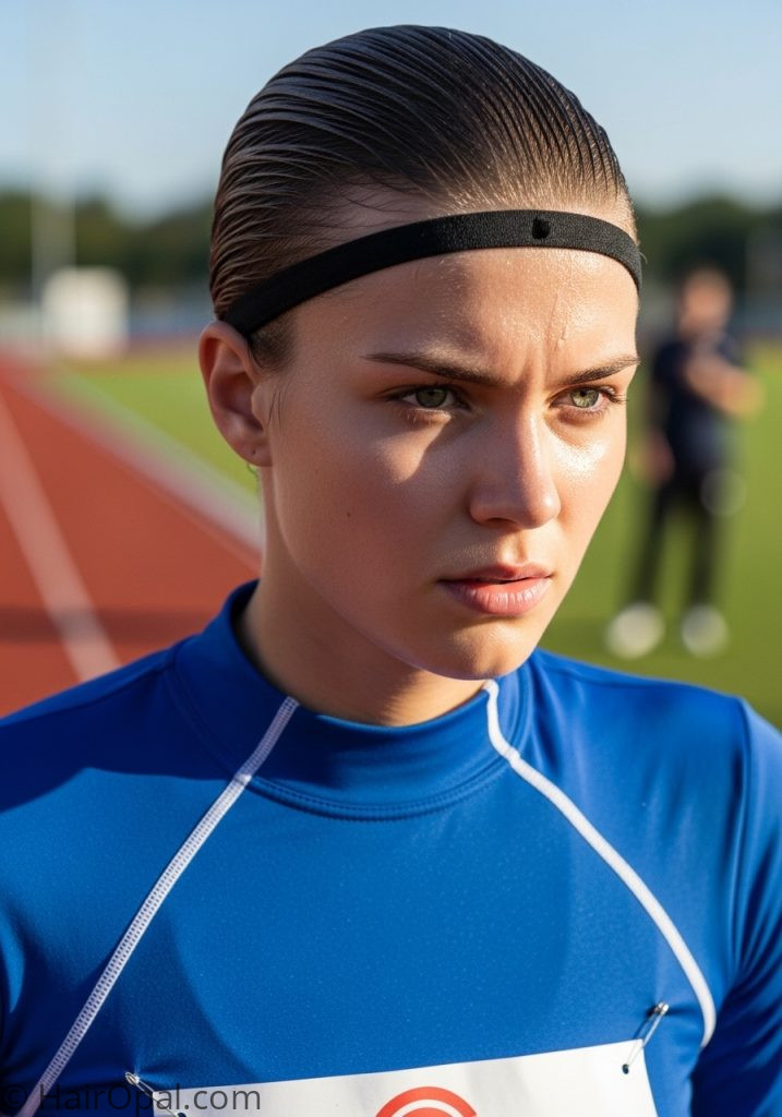 Young woman with short hair slick back headband track meet hairstyles short hair easy no braids