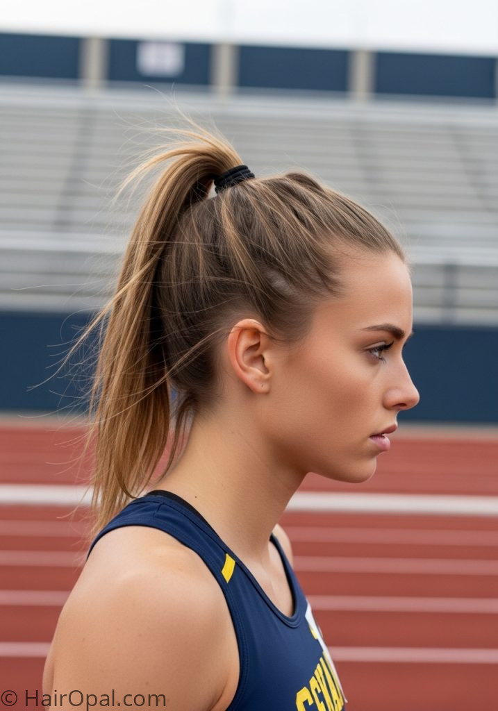 Young woman with teased thin hair high ponytail track meet hairstyles thin hair easy long